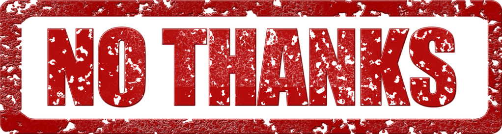 image of a rubber-stamped all-caps NO THANKS in red ink.